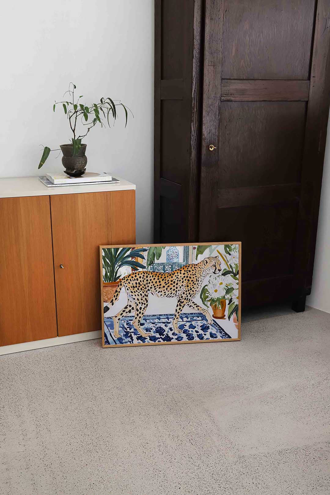 Luipaard en planten – dierenillustratie als landscape poster