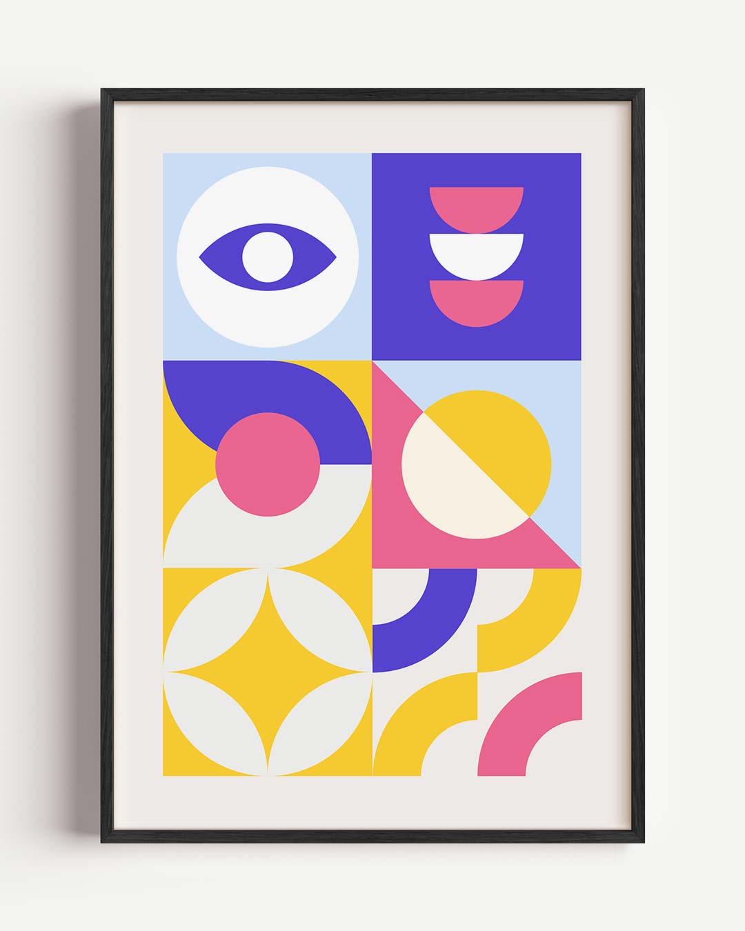 Vrolijke Retro Geometrische – kleurrijke abstracte portret poster als wanddecoratie