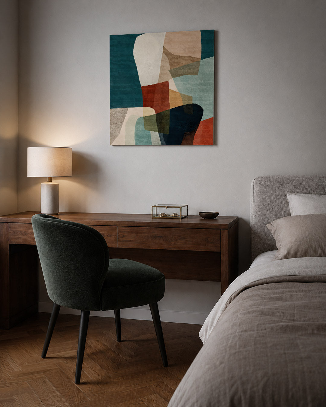 Organische vormen compositie kunstwerk – sfeerbeeld – dit kunstwerk toont een dynamische mix van overlappende, organische