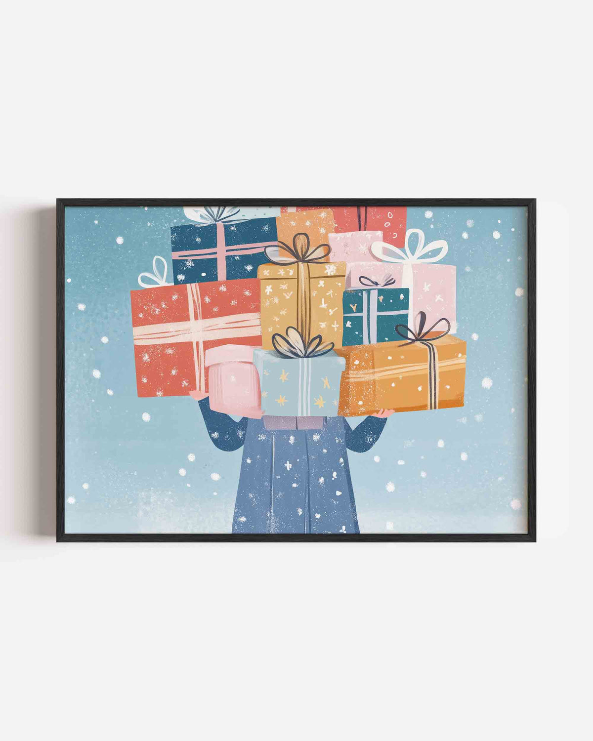 Cadeaus en sneeuw – landscape kinderposter als wanddecoratie