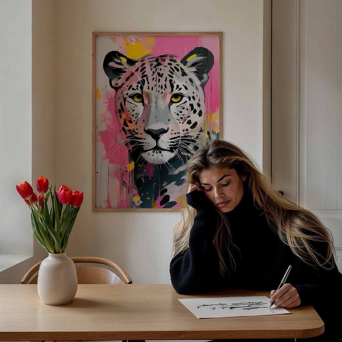 Dromerige Luipaard Kunstprint – staande dieren wanddecoratie van WallArtistic