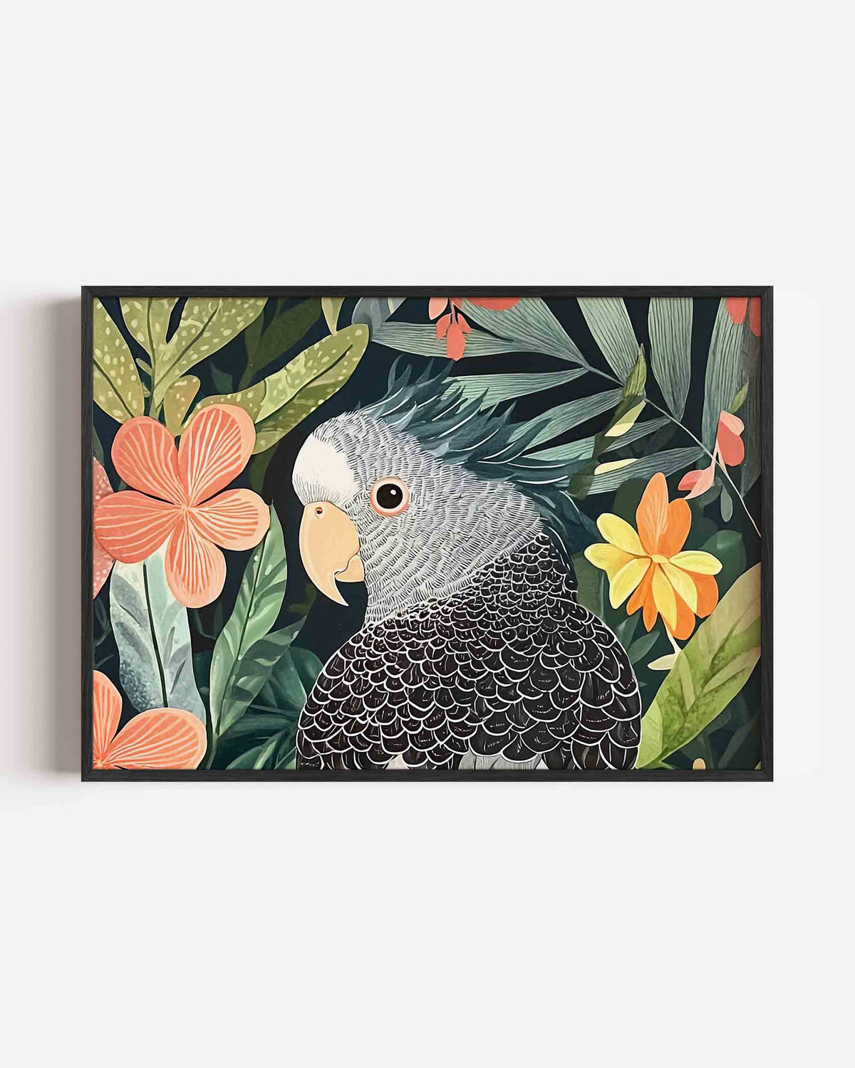 Papegaai en bloemen – dieren landscape poster als wanddecoratie