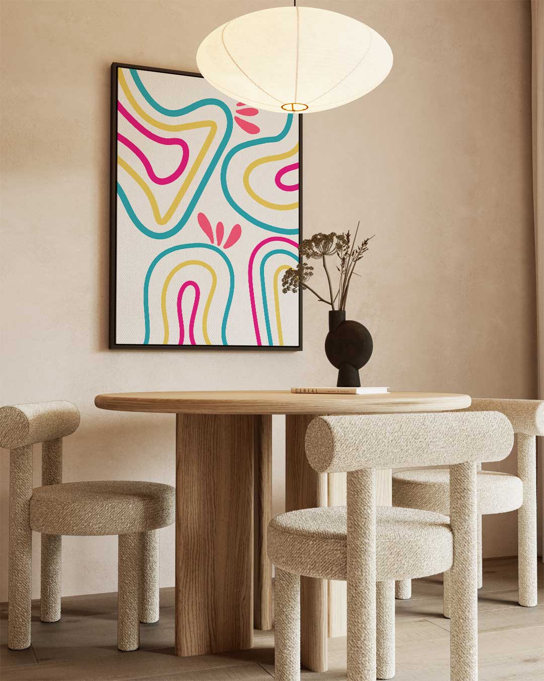 Vrolijke Vormen – kunstwerk met zwarte baklijst