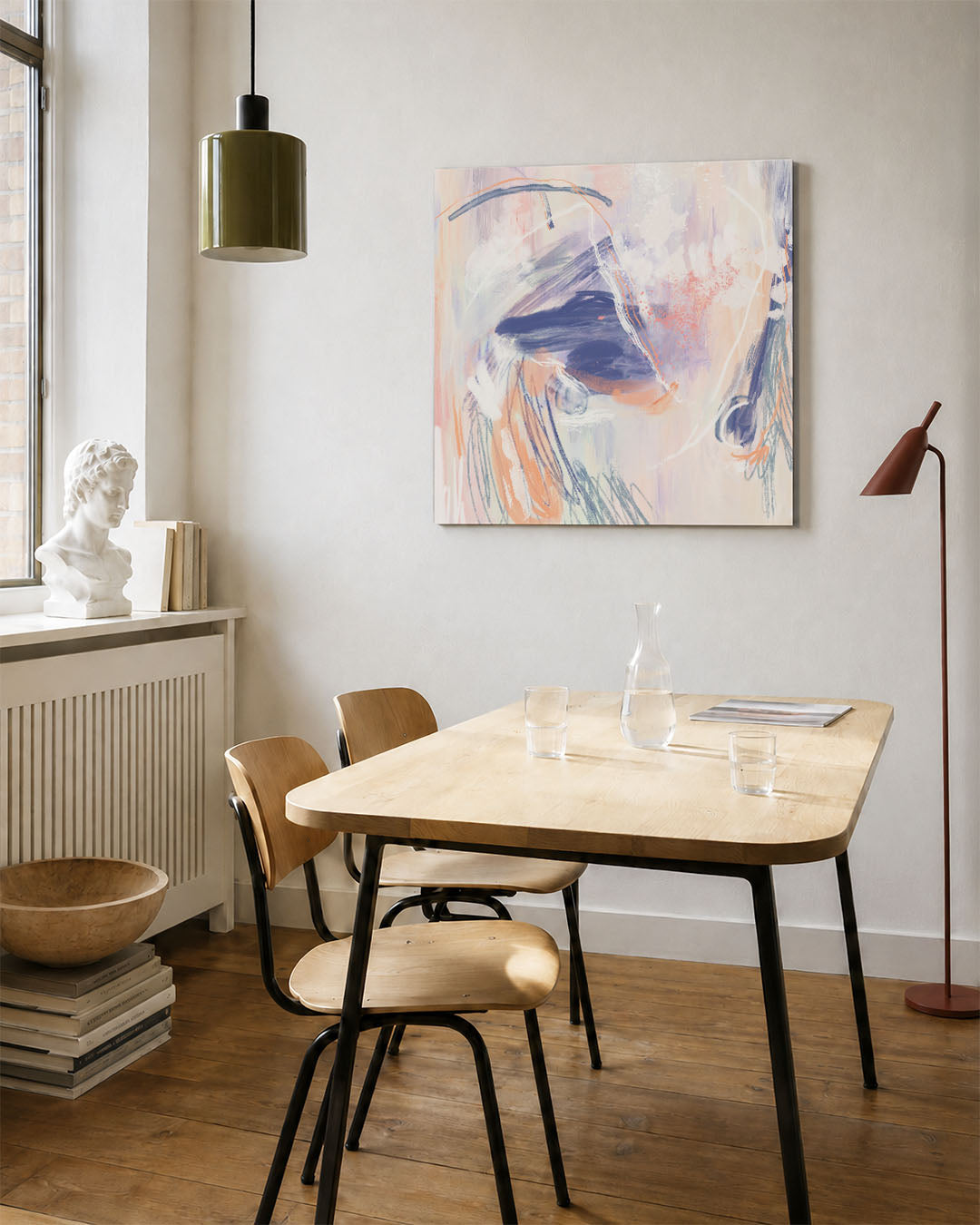 Dynamische kleurencompositie kunstwerk – vierkante wanddecoratie – dit kunstwerk toont een levendige mix van vloeiende lijnen