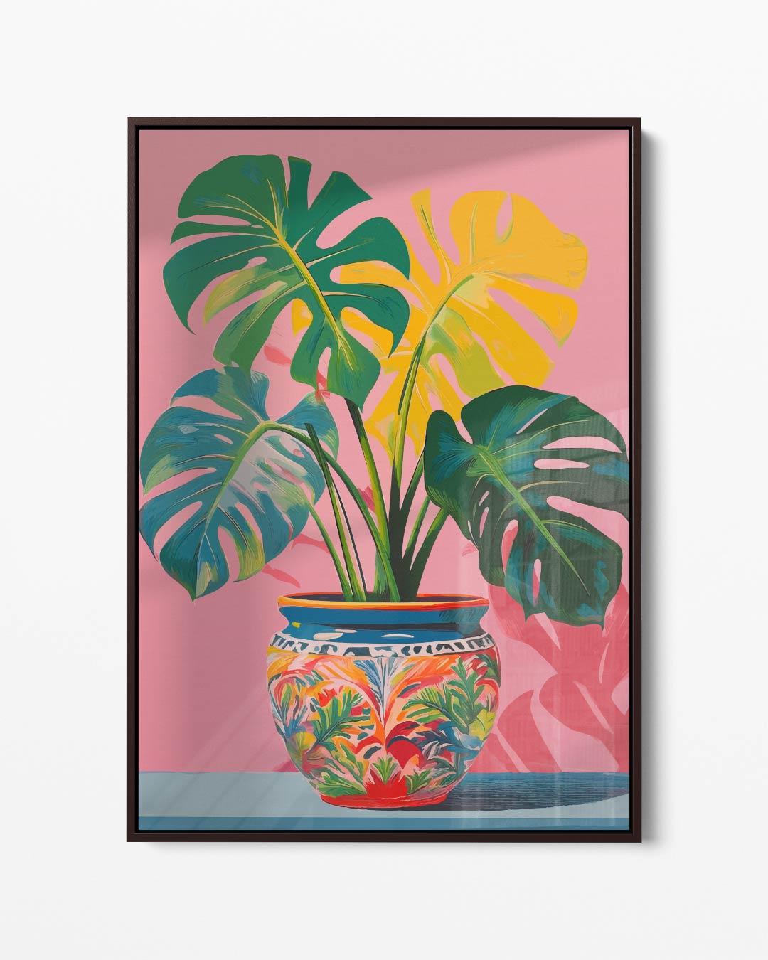 Tropische Monstera in Vrolijke Pot – portret kunstwerk als wanddecoratie