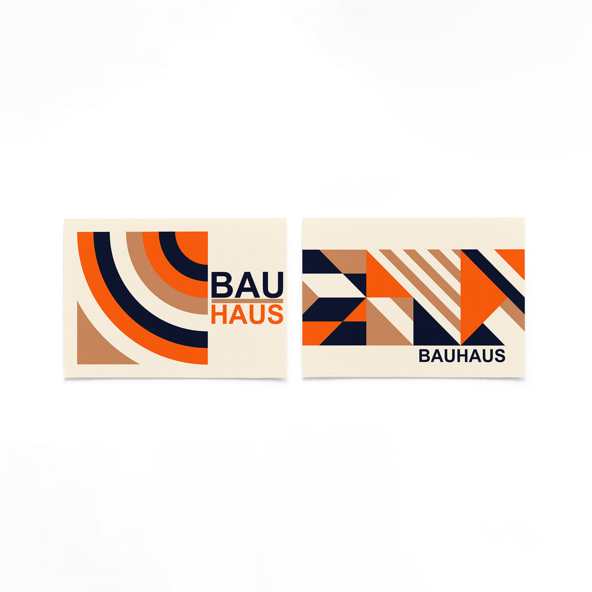 Twee landscape posters met oranje bogen en diagonalen als vrijstaande productfoto