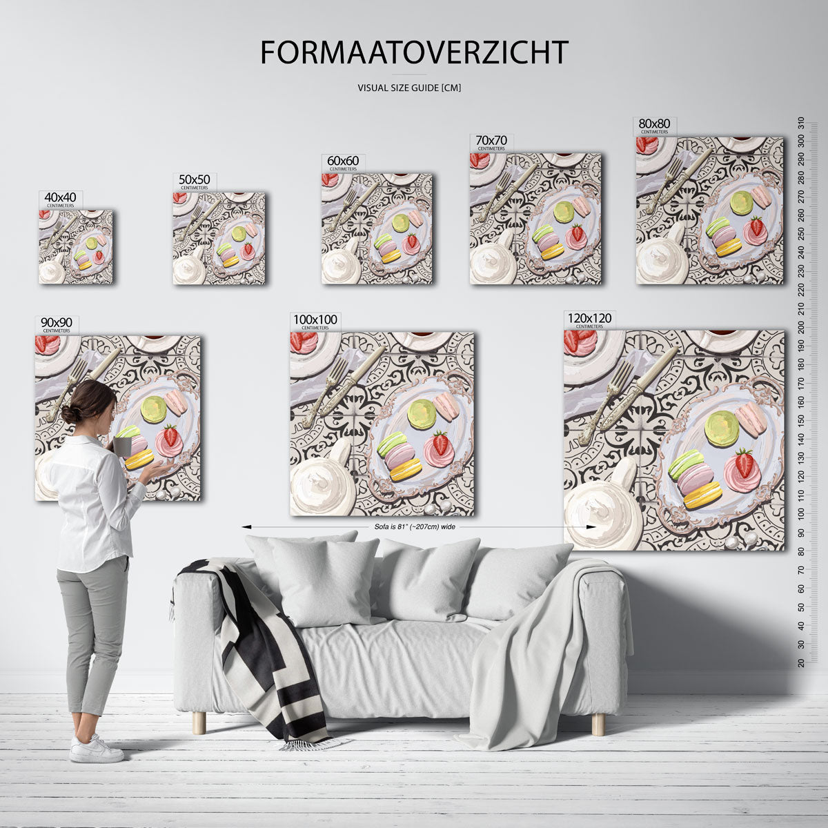 Macarons en aardbei – vierkante muurposter voor keuken of eethoek