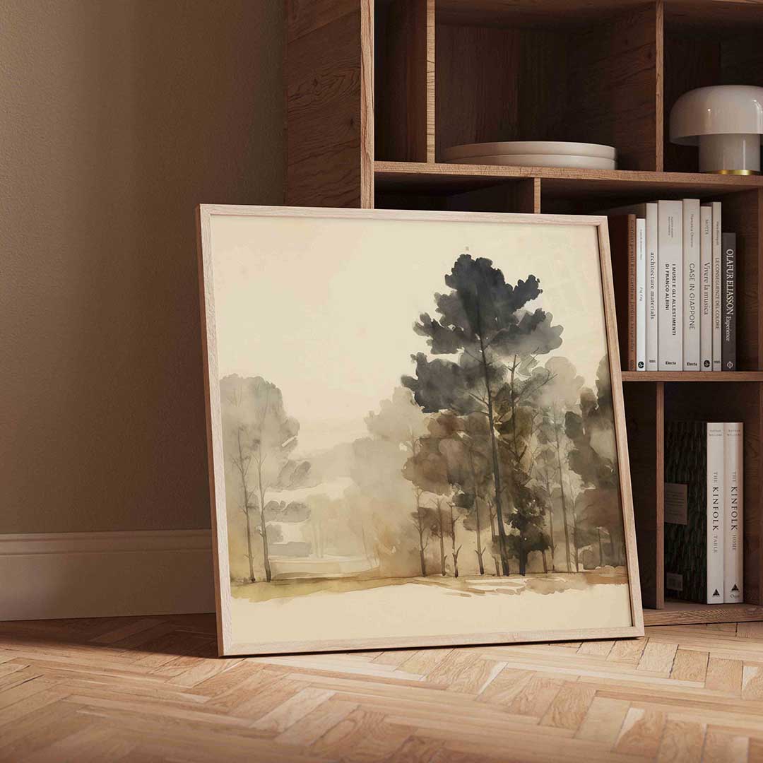 Bomen in mist – vintage wandkunst als vierkante poster