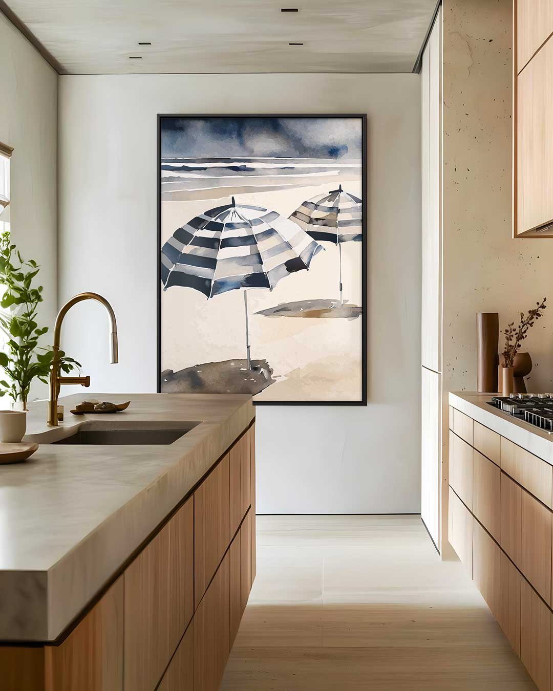Strandparaplu Paradijs – canvas wanddecoratie in portret formaat
