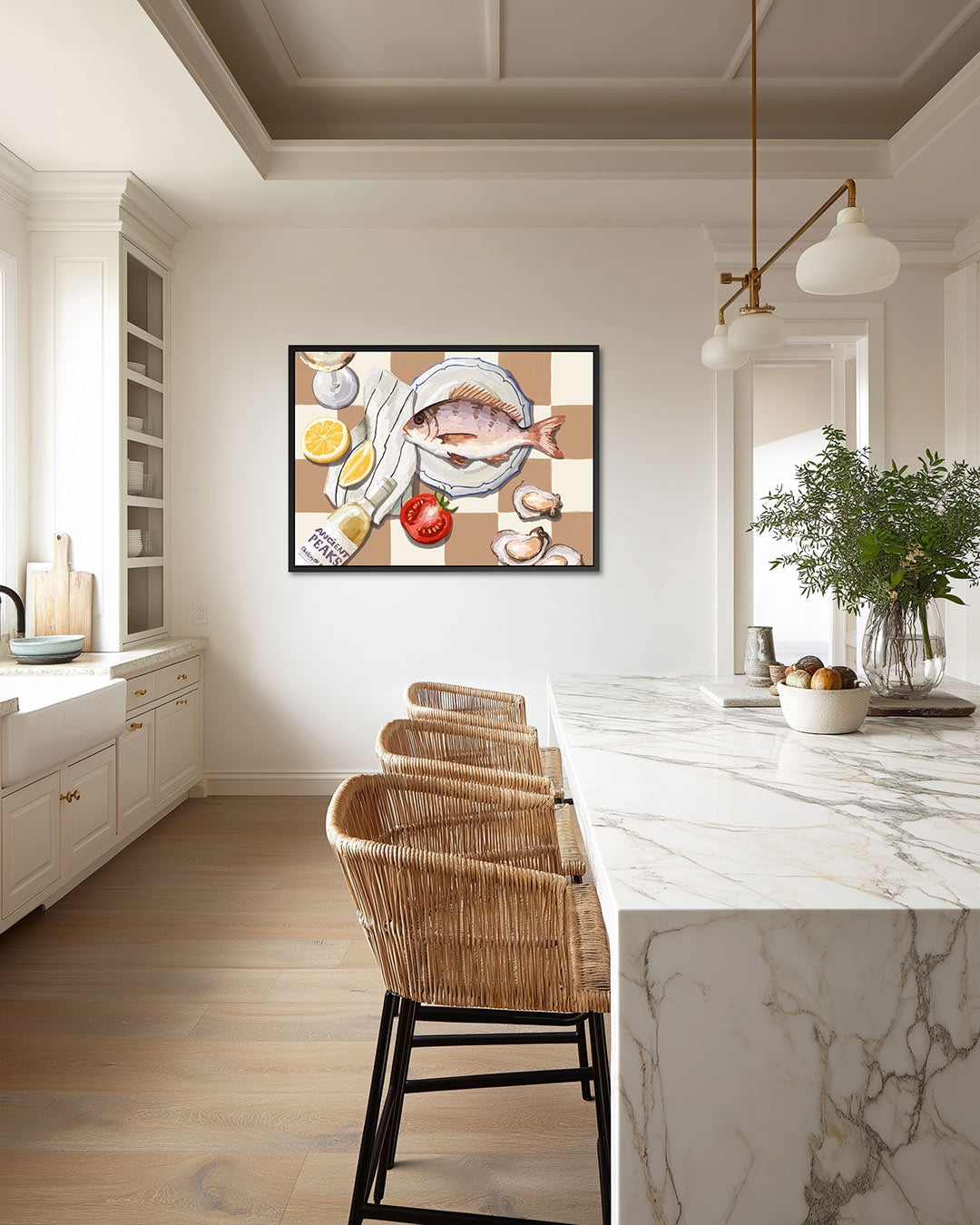 Vis en groenten compositie – Keuken kunstwerk – liggende wanddecoratie