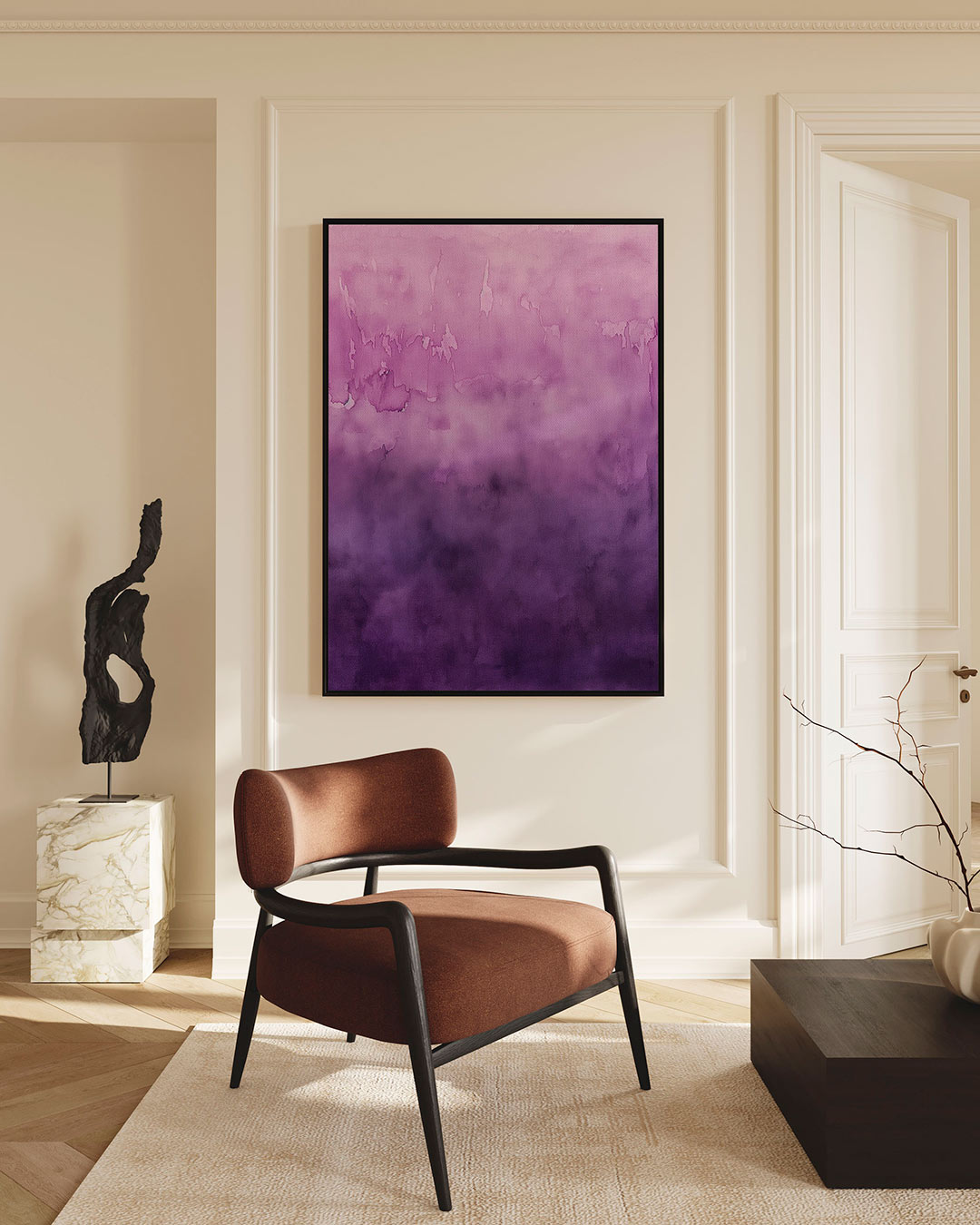 Vloeiende paarse overgangen – staand wanddecoratie kunstwerk