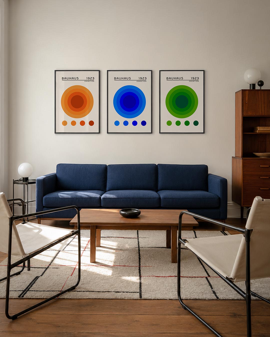 Cirkelritme oranje driedelige posterset – deze posterset in drie delen toont een grote, centrale cirkel in warme oranje