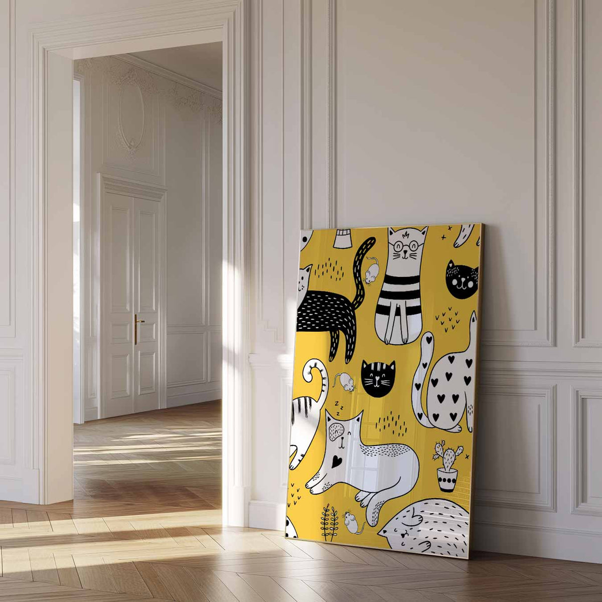 Speelse Katten en Muisjes – dierenposter als moderne staande wanddecoratie