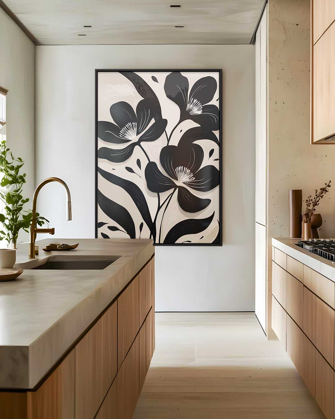 Zwart-Witte Bloemenpracht – dibond wanddecoratie in staand formaat
