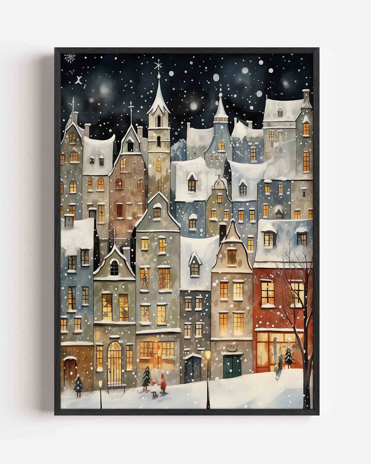 Sneeuwstad in de nacht – kerst portret poster als wanddecoratie