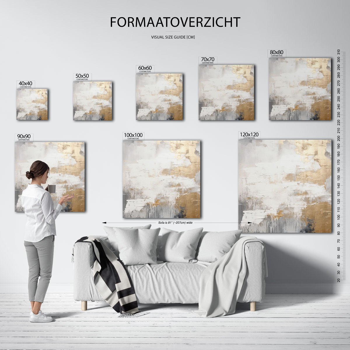 Abstracte gouden en grijze – vierkante muurposter met zachte abstracte vormen