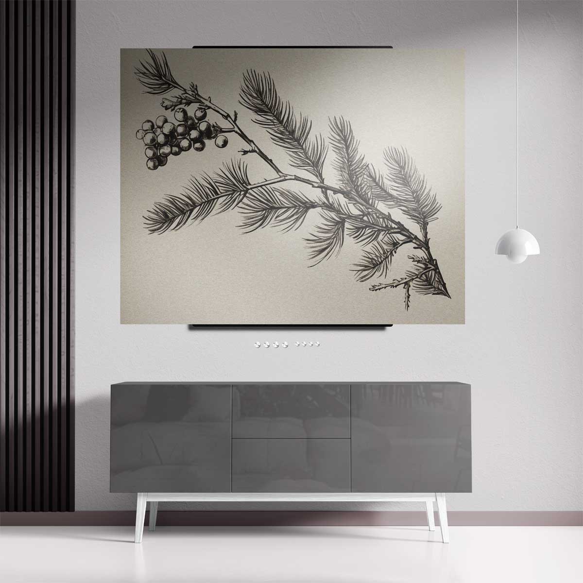 Dennentak met Bessen Illustratie – staand kunstwerk voor modern interieur