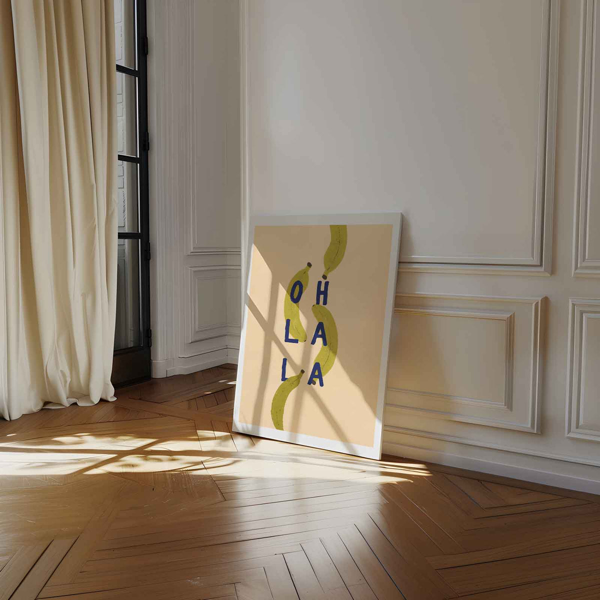Ohlala Bananenprint – kunstwerk met zwarte baklijst