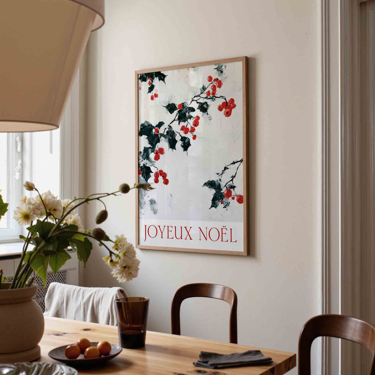 Rode bessen en bladeren – kerstposter in staand formaat