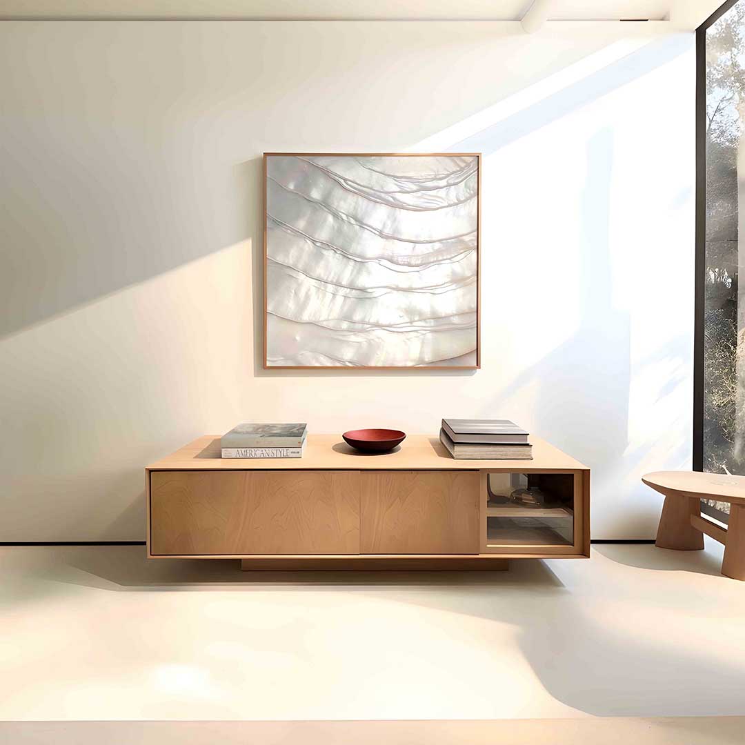 Glanzende parelmoer – vierkante abstracte wanddecoratie van WallArtistic