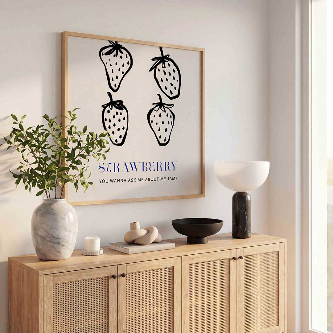 Aardbeien illustratie – illustratie poster in vierkant formaat