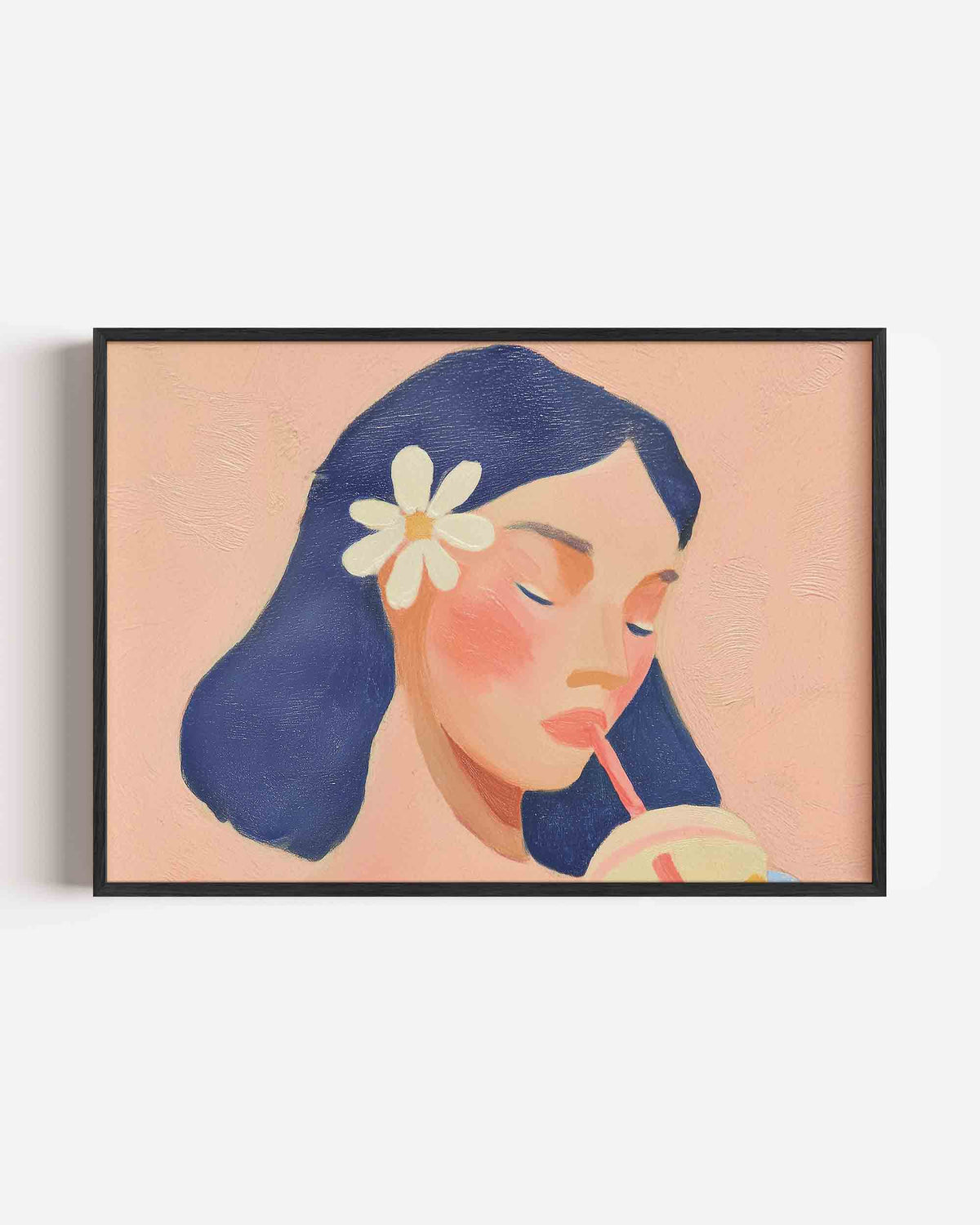 Vrouw met bloem en drankje – vrouwelijk portret als landscape poster