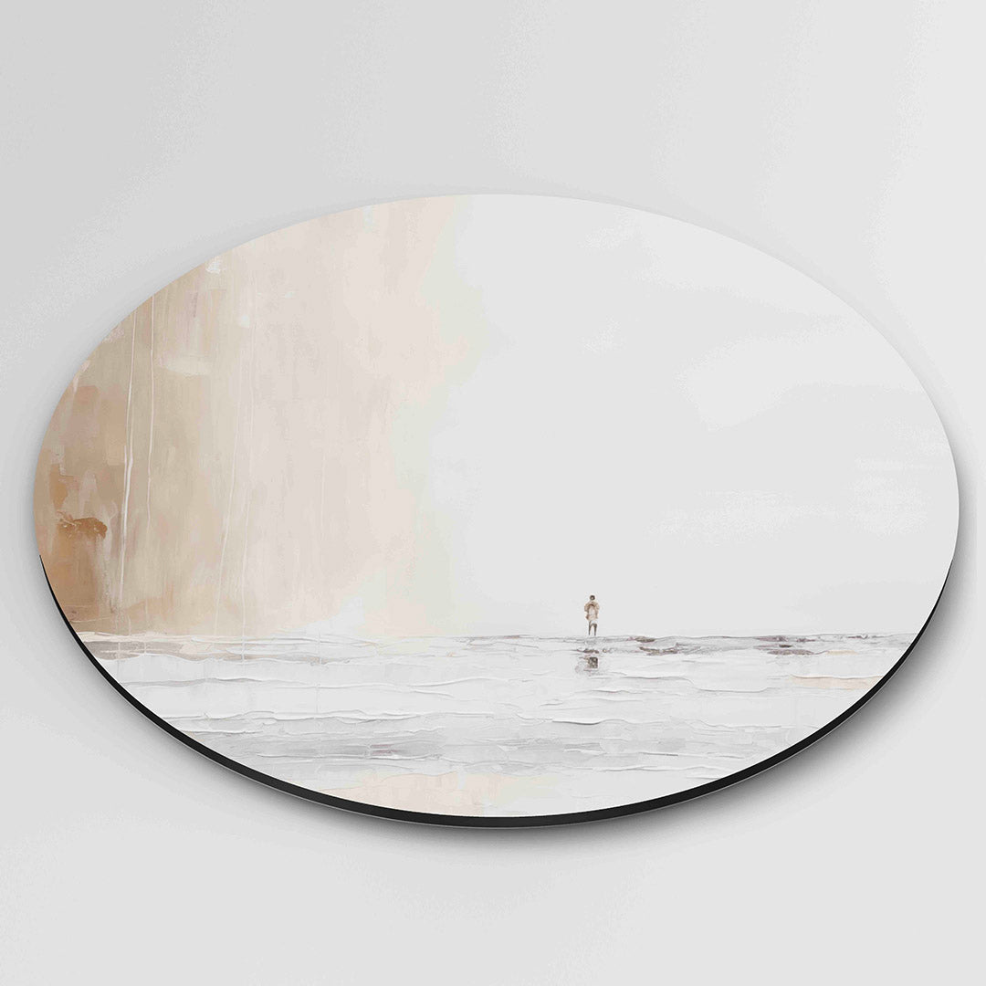 Landschap met figuur – ronde wanddecoratie met abstract ontwerp