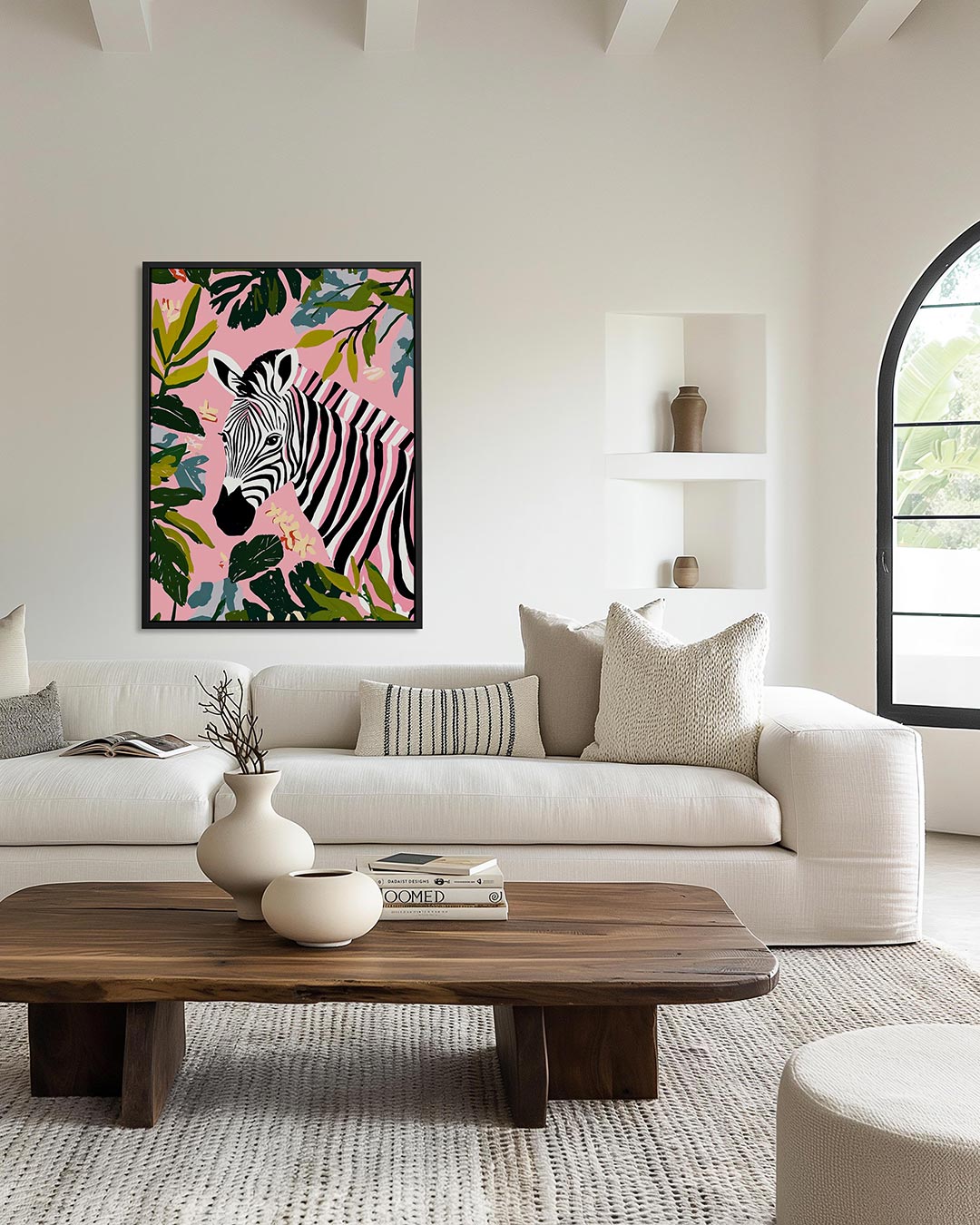 Zebra en bladeren – staand wanddecoratie kunstwerk