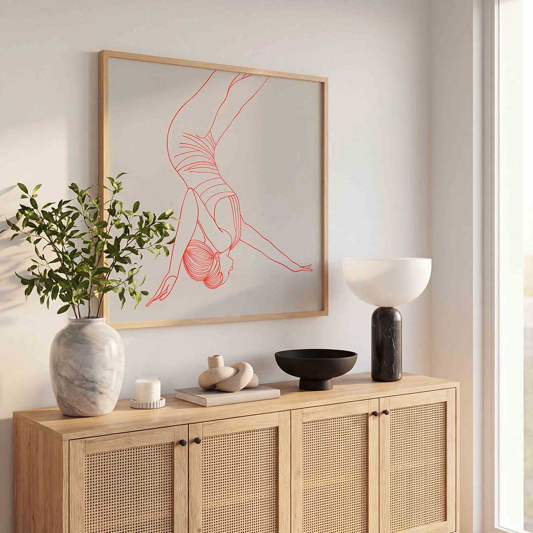 Acrobatische figuur – kunst en design poster in vierkant formaat