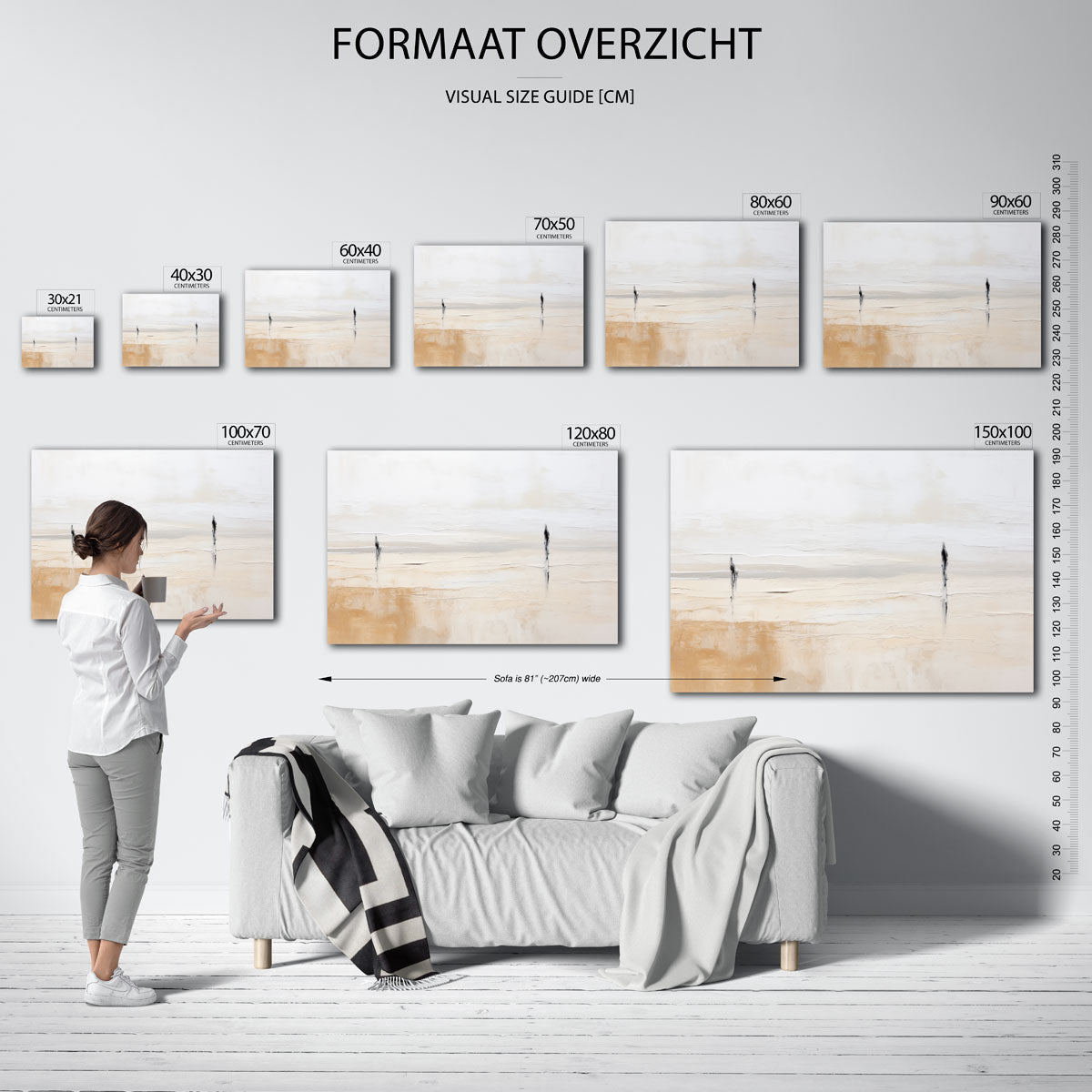 Twee figuren in landschap – liggende muurposter met kleurrijke abstracte vormen