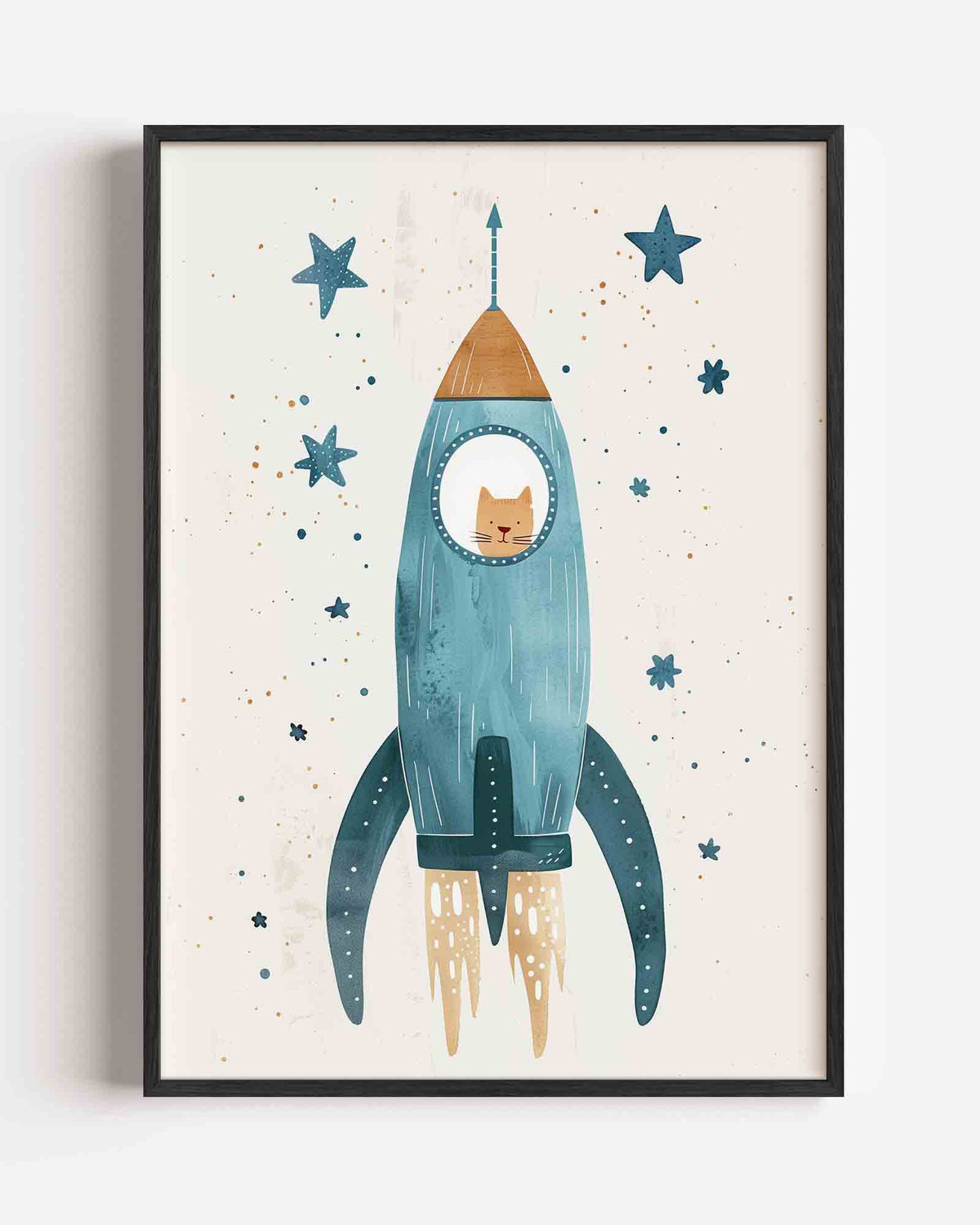 Kat in raket – kids portret poster als wanddecoratie