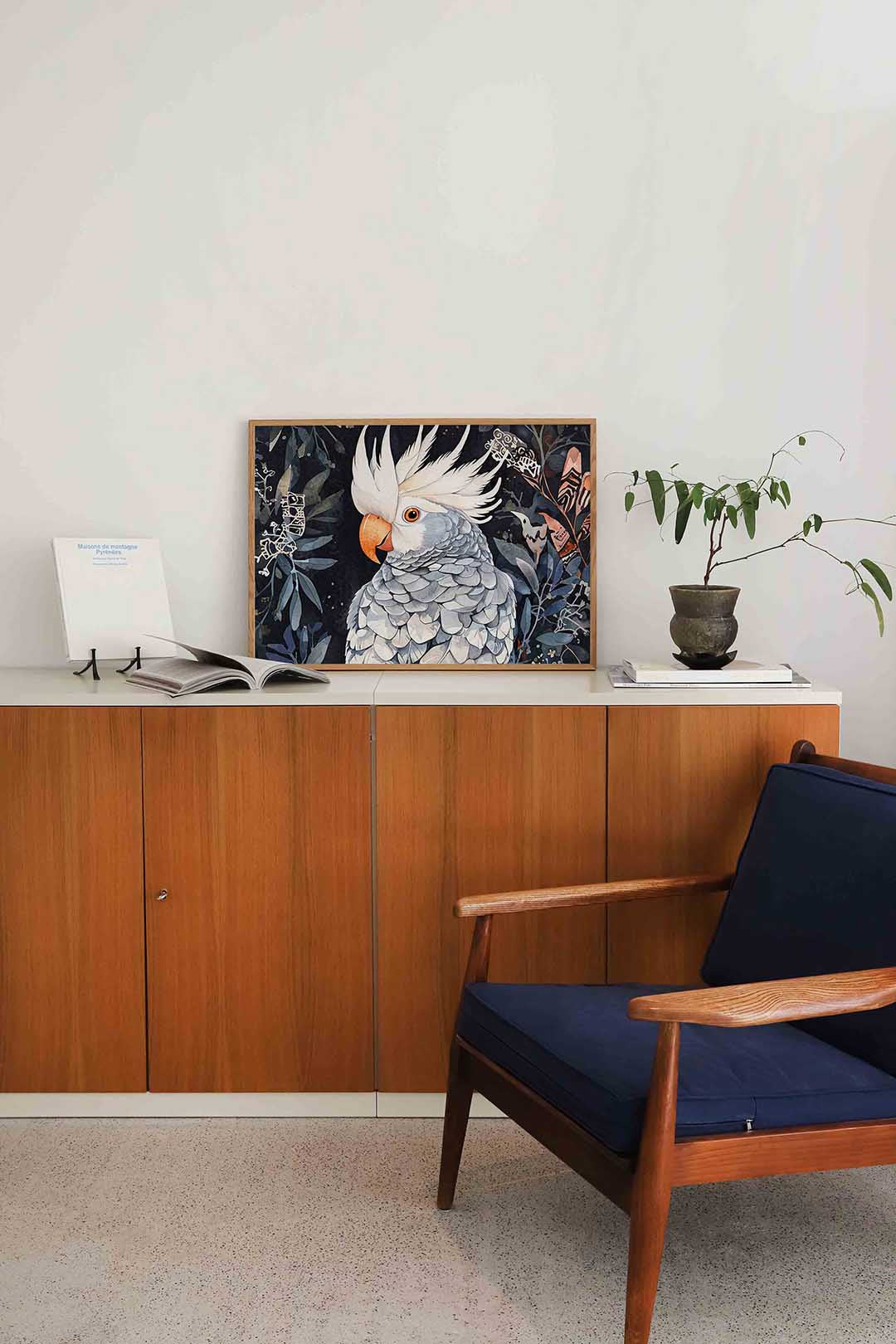 Papegaai met bladeren – liggende dieren wanddecoratie van WallArtistic