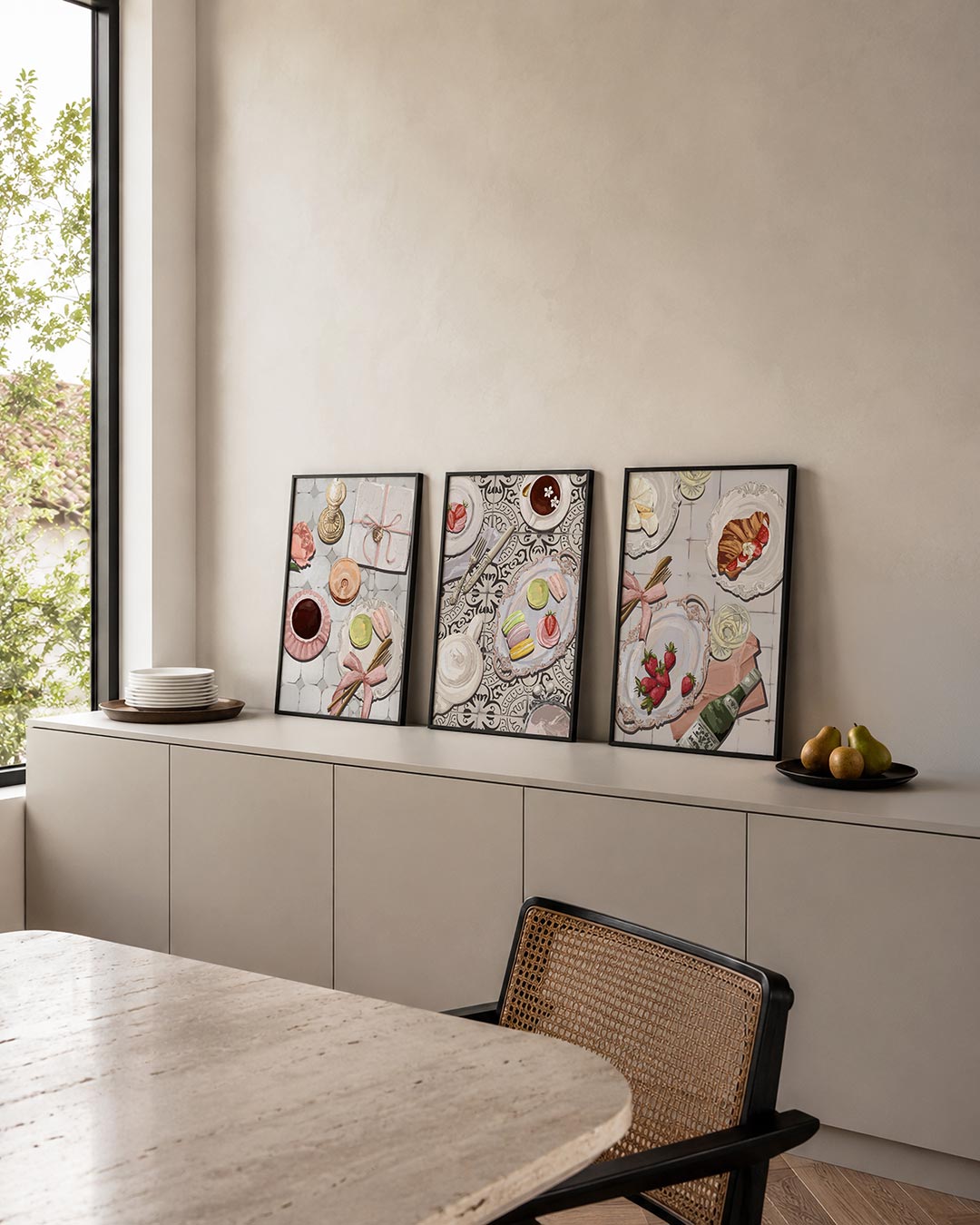 Tafelsfeer posterset – detailweergave – een compositie met zachte roze en gouden tinten