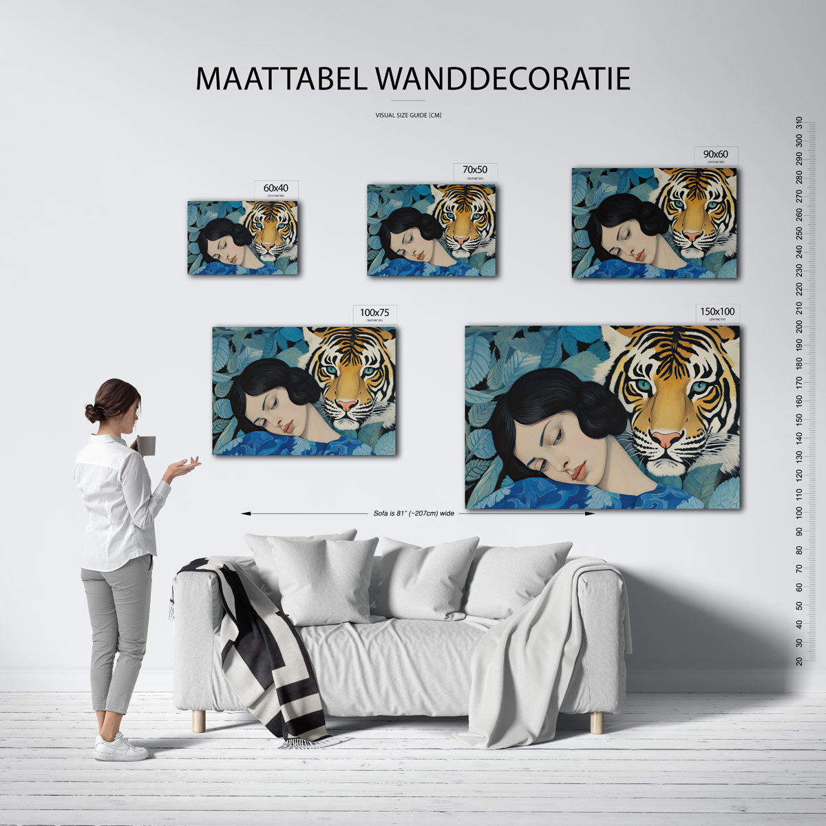 Dromerige tijger – kunstwerk op canvas, dibond of plexiglas