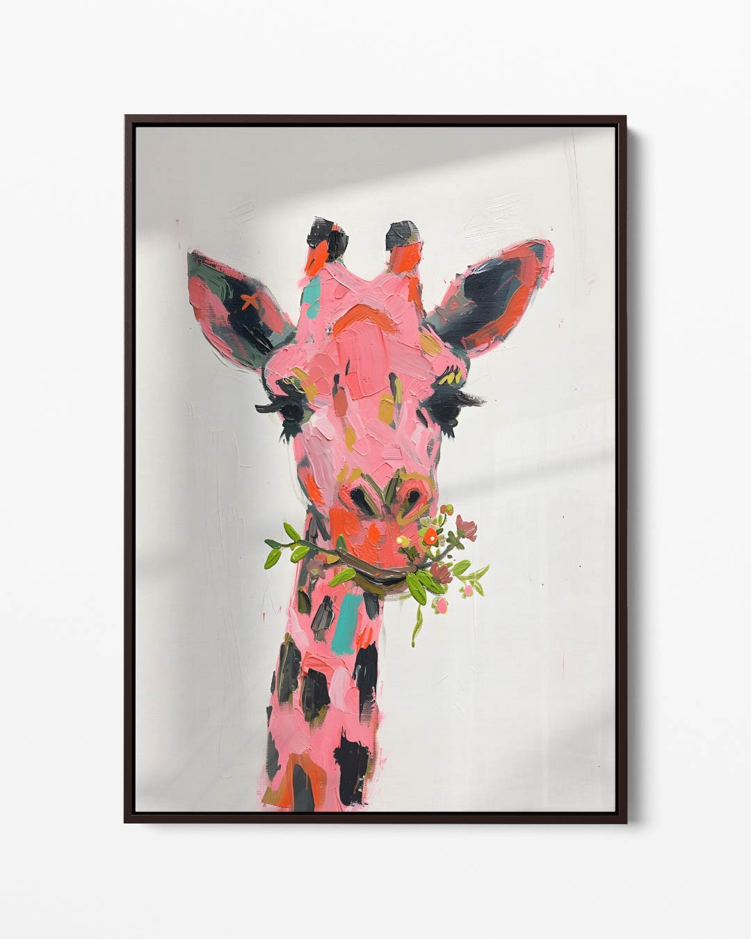 Kleurrijke Giraffe Bloemenpracht – portret kunstwerk als wanddecoratie