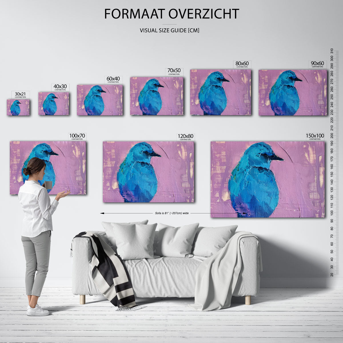 Blauwe vogel – liggende muurposter met dierenthema