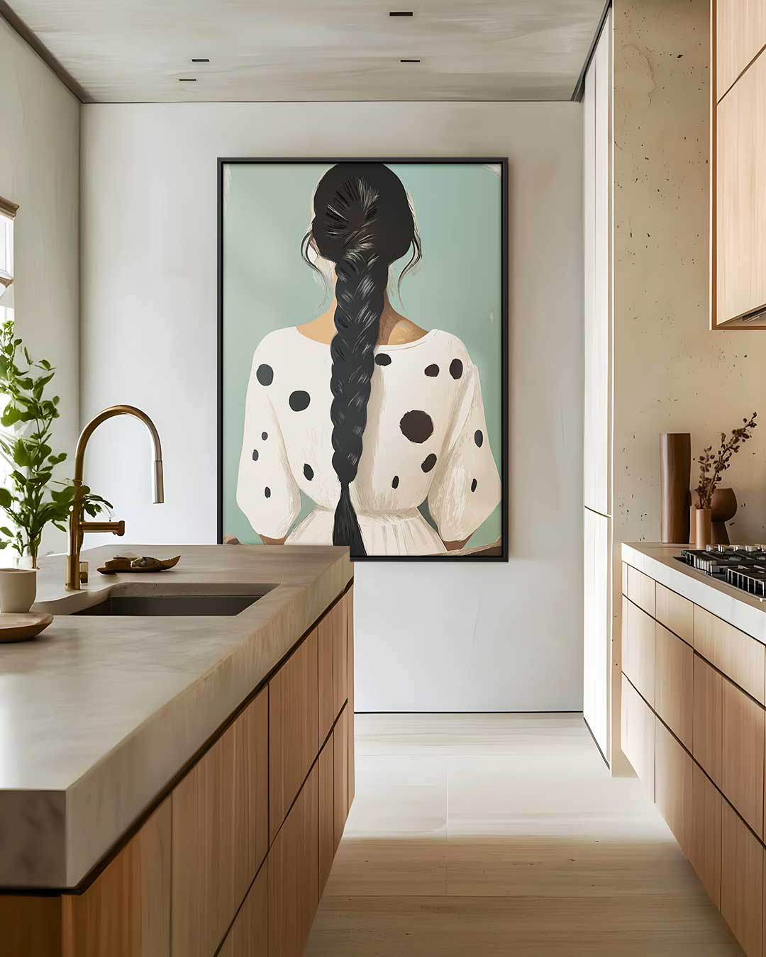 Meisje in Gepunte Jurk – modern portret kunstwerk van WallArtistic