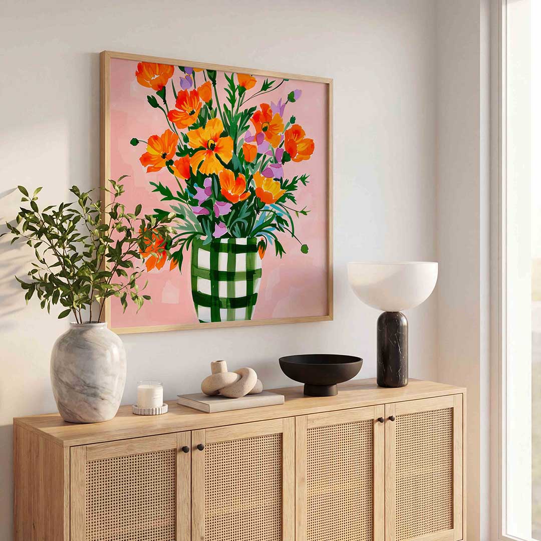 Bloemen in vaas – illustratie poster in vierkant formaat