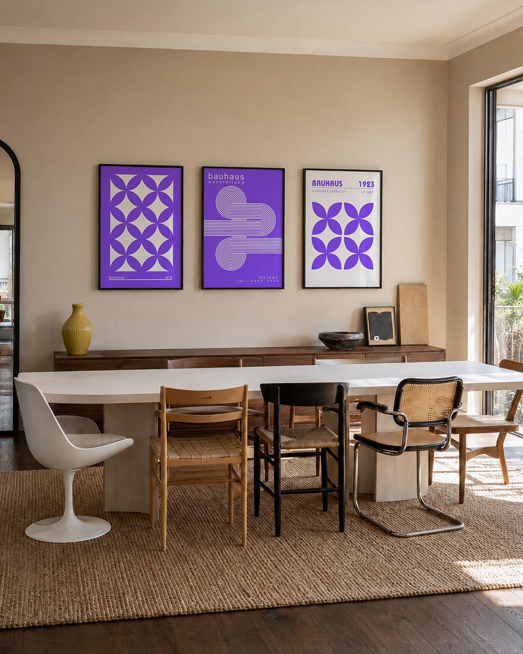 Vormritme en kleur driedelige posterset – deze posterset in drie delen toont een ritmisch patroon van