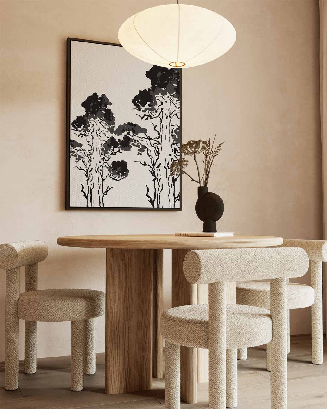 Zwart-wit Bospracht – staand kunstwerk voor modern interieur