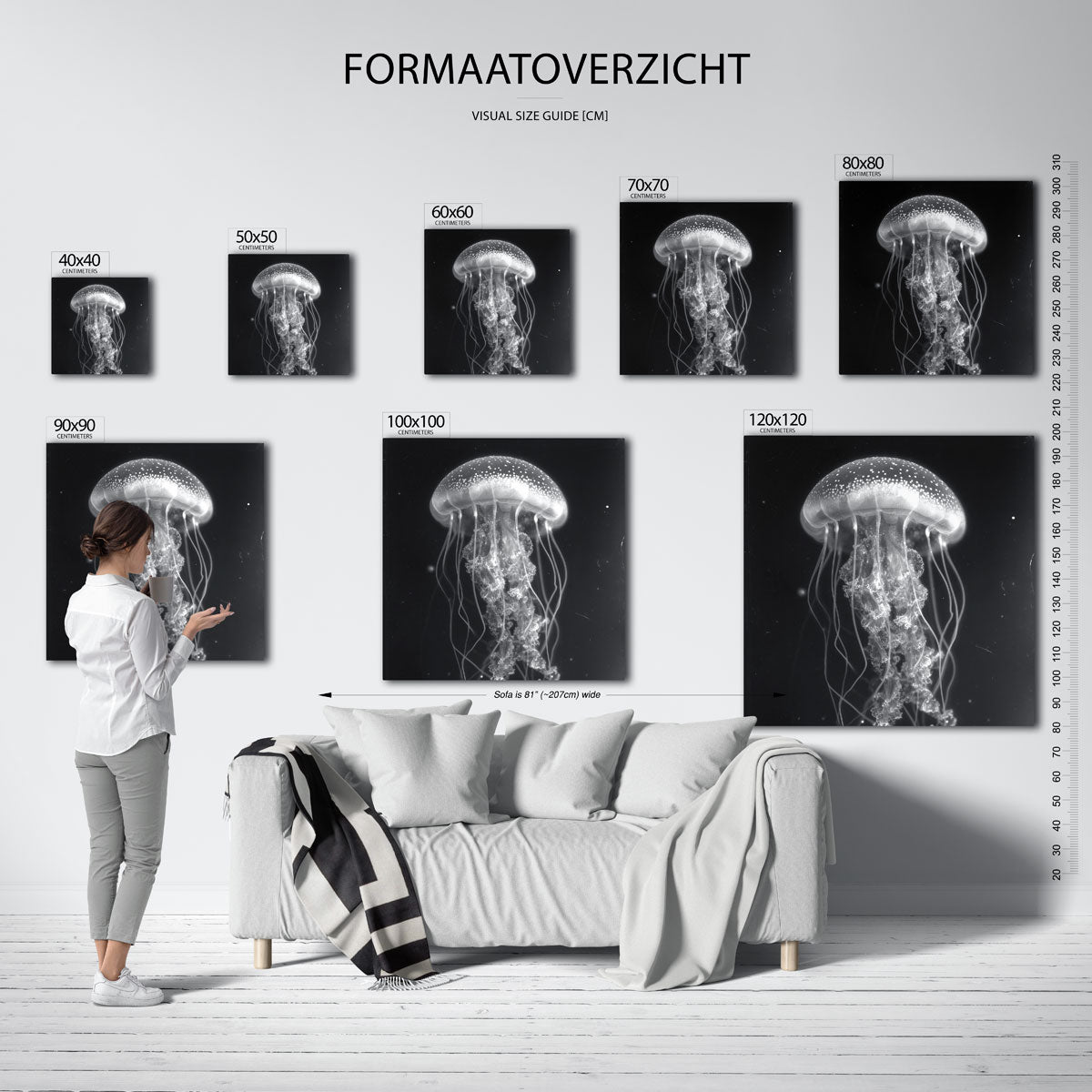 Kwal in zwart wit – vierkante jungle wanddecoratie van WallArtistic