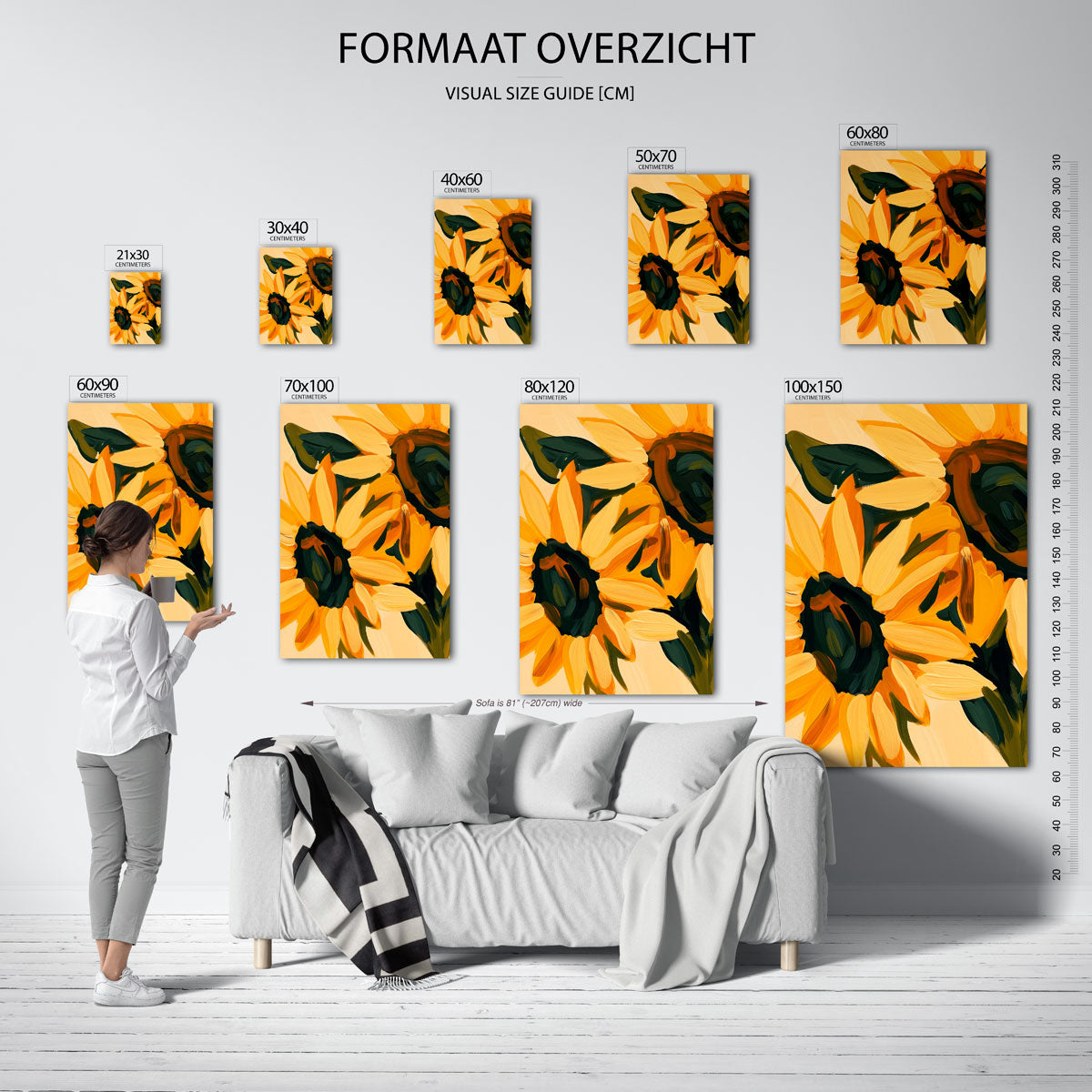Zonnebloemen – staande muurposter met kleurrijke illustratie