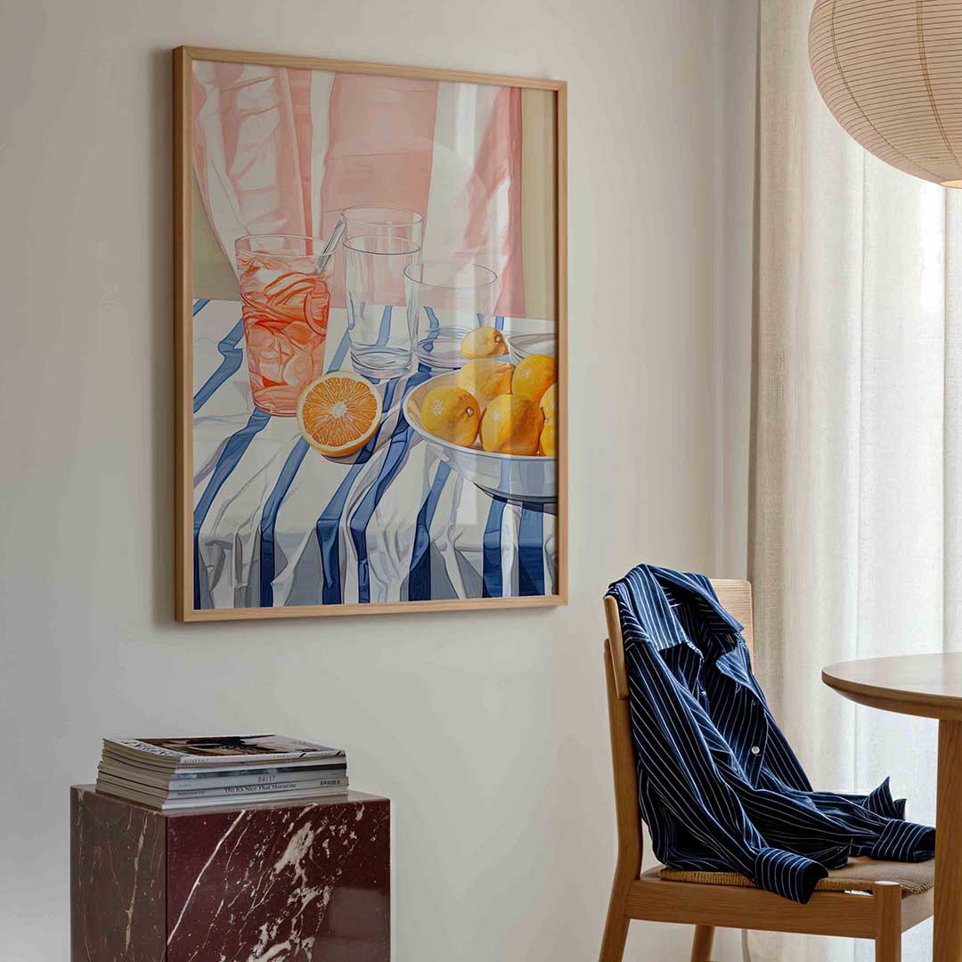Citrus en glazen – kleurrijke illustratie poster in staand formaat