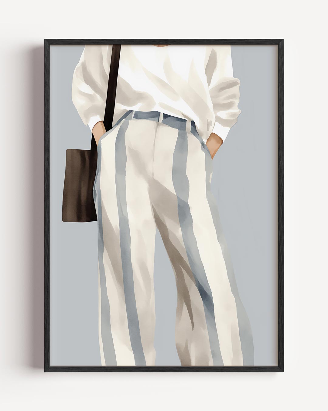 Stijlvolle Strepen Chic – vrouwelijk portret poster als wanddecoratie