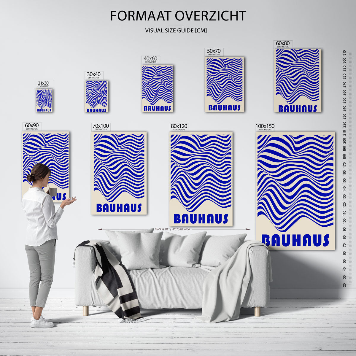Golvend lijnenspel – geometrische poster in Bauhaus-stijl van WallArtistic