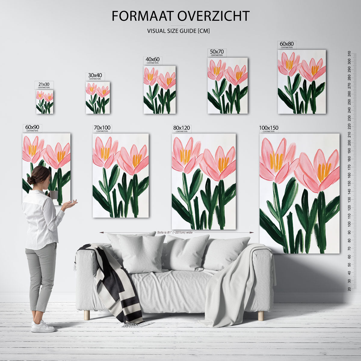 Bloemen in roze en groen – staande muurposter met bloemen