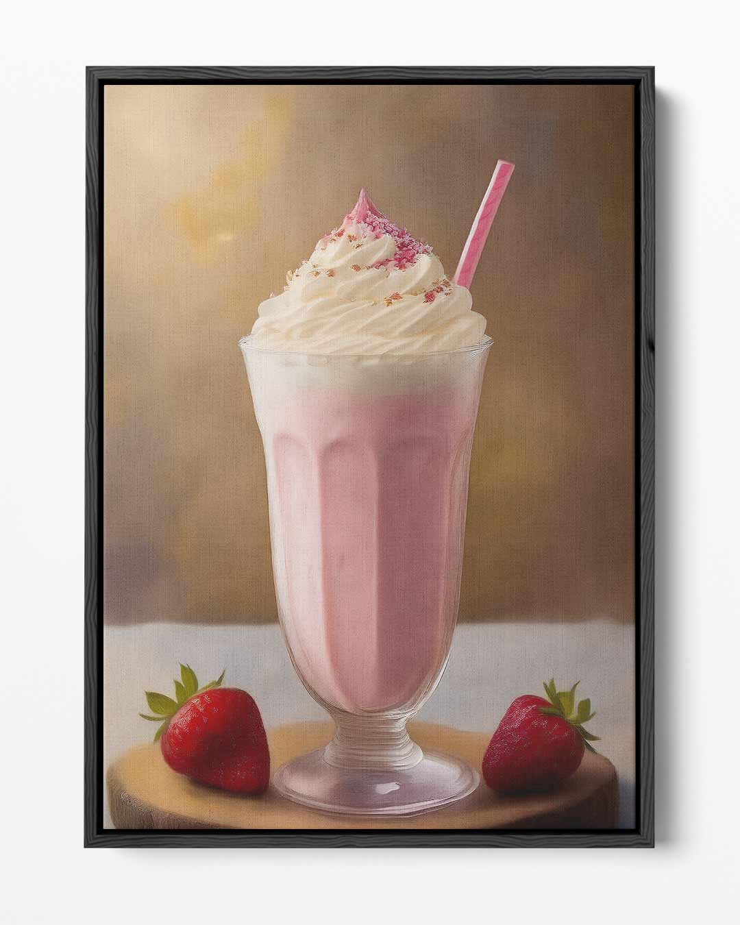 Romige Aardbeien Milkshake Schildering – portret kunstwerk als wanddecoratie