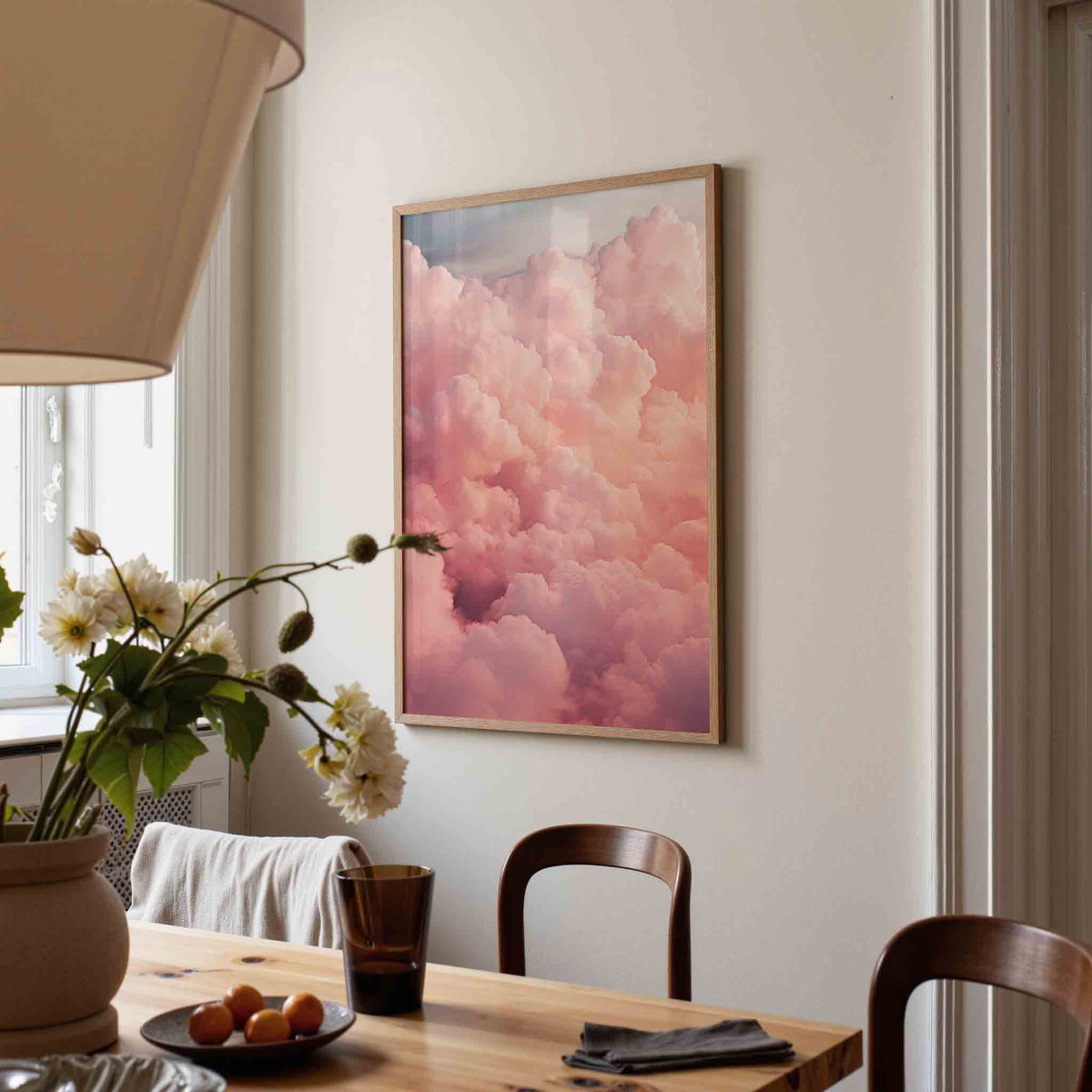 Roze wolken – kunst en design poster in portret formaat
