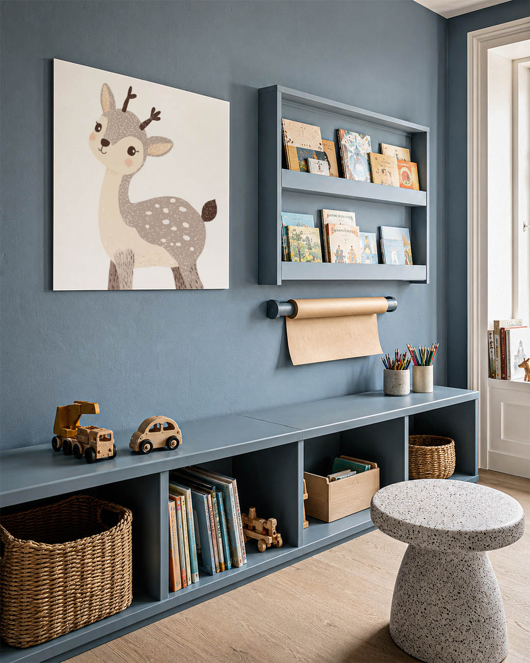 Speels hert kunstwerk – detailweergave – dit kunstwerk toont een schattig hert met zachte lijnen en subtiele details. De