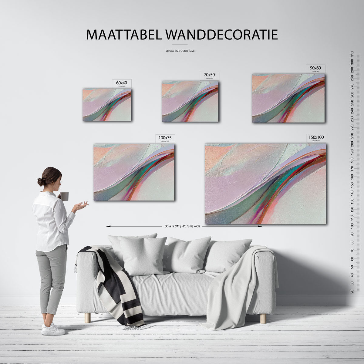 Organische kleurencompositie – Lijnen – moderne liggende wandkunst